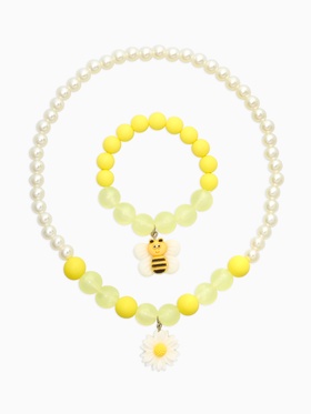 Набор детский «Выбражулька. Пчёлка», 2 предмета: бусы, браслет, бело-желтый
