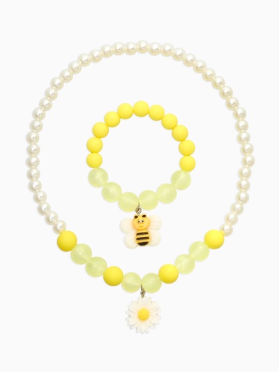 Набор детский «Выбражулька. Пчёлка», 2 предмета: бусы, браслет, белый, желтый