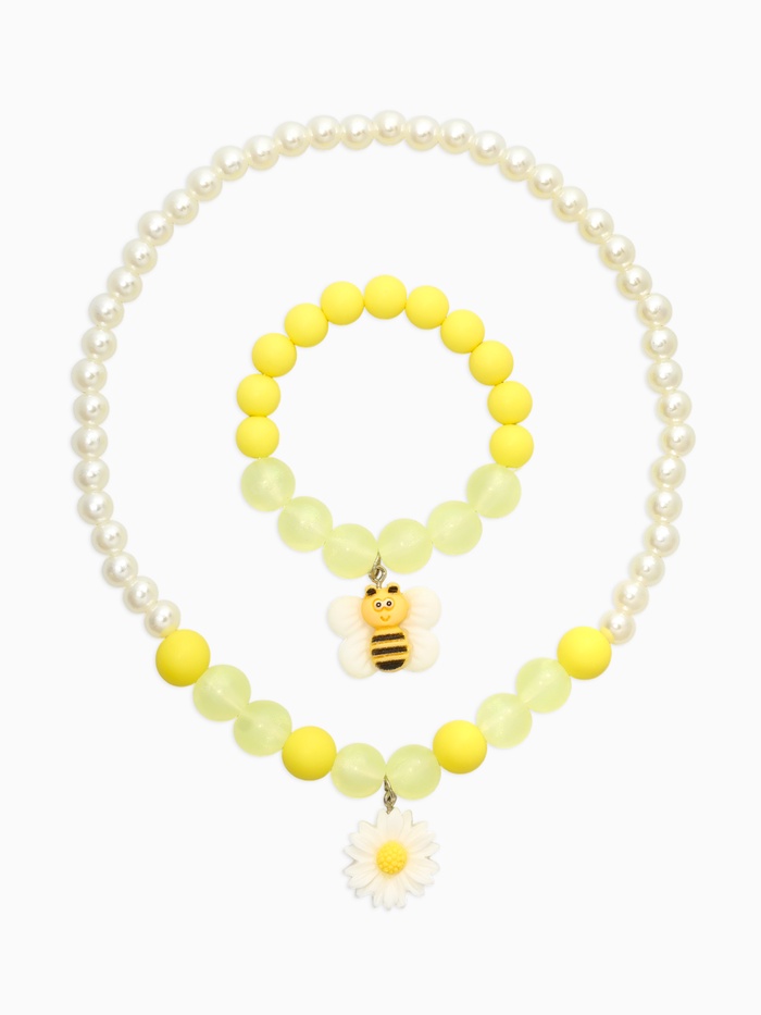 Набор детский «Выбражулька. Пчёлка», 2 предмета: бусы, браслет, белый, желтый - Фото 1