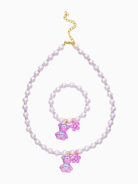 Набор детский «Выбражулька. Мармеладный мишка», 2 предмета: бусы, браслет, бело-фиолетовый