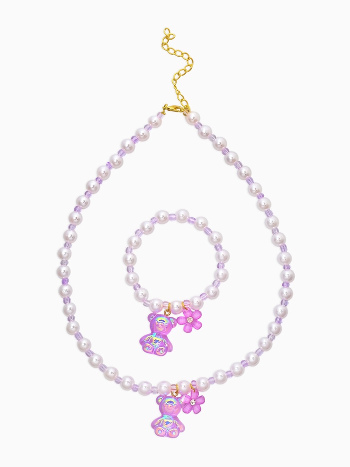 Набор детский «Выбражулька. Мармеладный мишка», 2 предмета: бусы, браслет, белый, фиолетовый - Фото 1