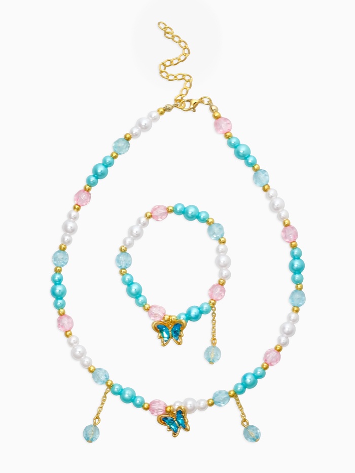 Набор детский «Выбражулька. Бабочка с бусиной», 2 предмета: бусы, браслет, розовый, голубой - Фото 1