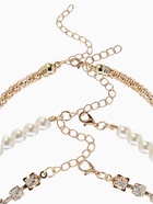 Чокеры «Стиль», набор 3 шт. бусины №8, со стразами, тянется, 35 + удлинитель 5 см, белый в золоте  (артикул 10967832)  большой выбор товаров оптом и в розницу по низким ценам с доставкой