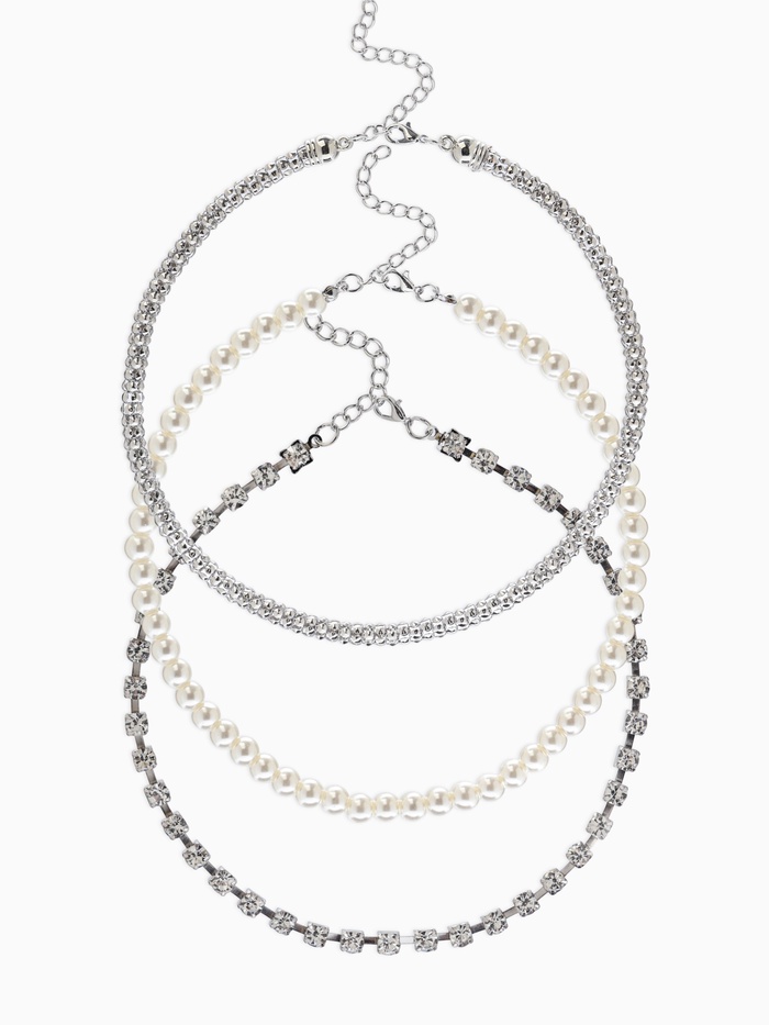 Чокеры «Стиль», набор 3 шт. бусины №8, со стразами, тянется, 35 + удлинитель 5 см, белый в серебре - Фото 1