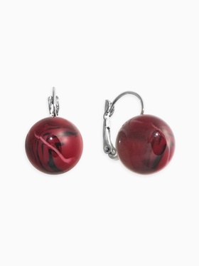 Серьги пластик «Шар №16», с разводами и блёстками, бордовые в серебре