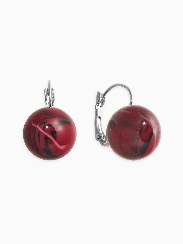 Серьги пластик «Шар №16», с разводами и блёстками, бордовые в серебре