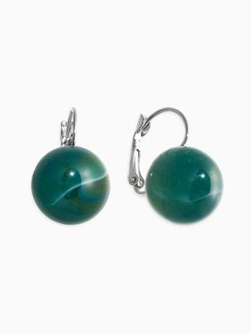 Серьги пластик «Шар №16», с разводами и блёстками, зеленый в серебре