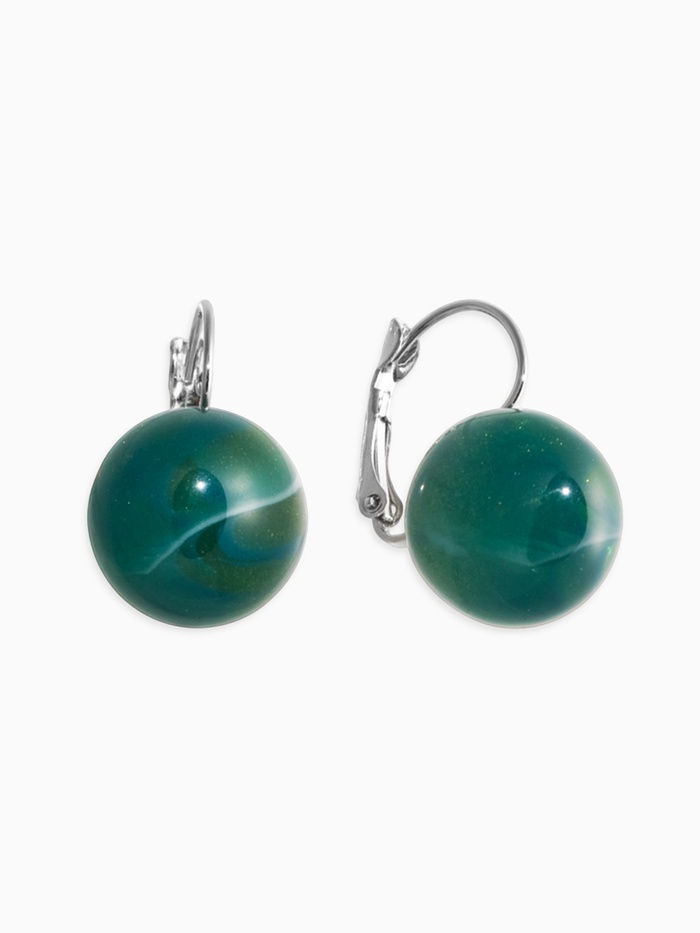 Серьги пластик «Шар №16», с разводами и блёстками, зеленый в серебре