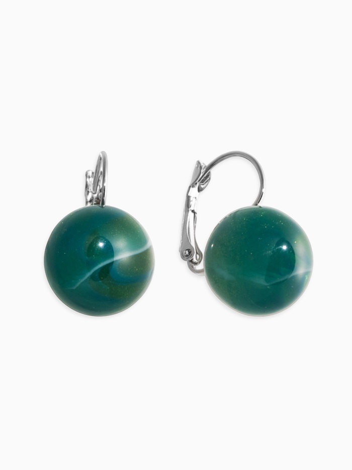 Серьги пластик «Шар №16», с разводами и блёстками, зеленый в серебре