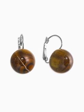 Серьги пластик «Шар №16», с разводами и блёстками, тигровые, глаз в серебре