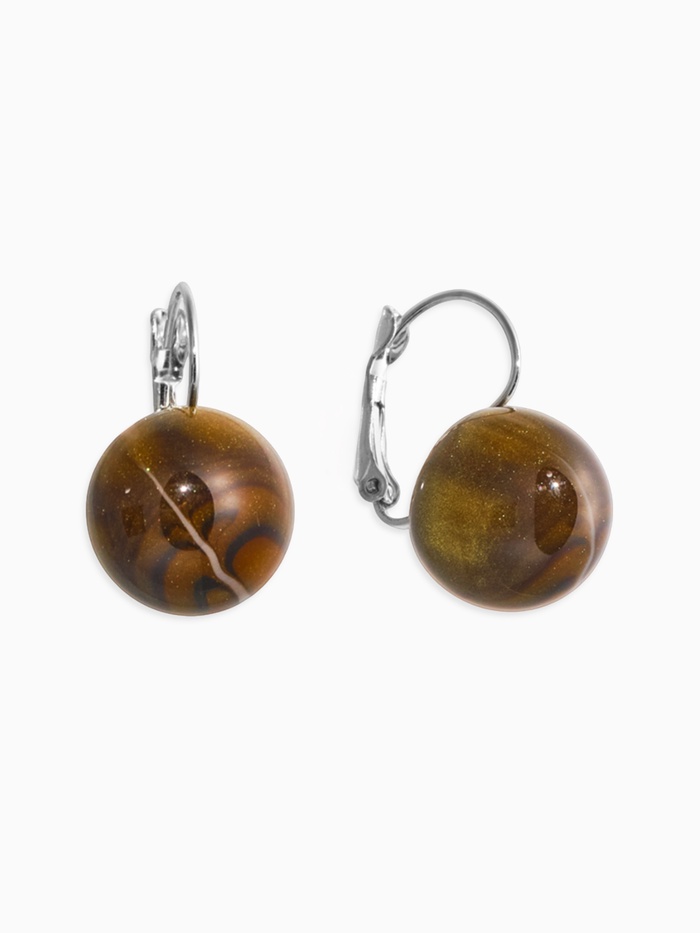 Серьги пластик «Шар №16», с разводами и блёстками, тигровые, глаз в серебре