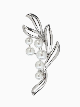 Брошь «Жемчужная ветвь», белая в серебре