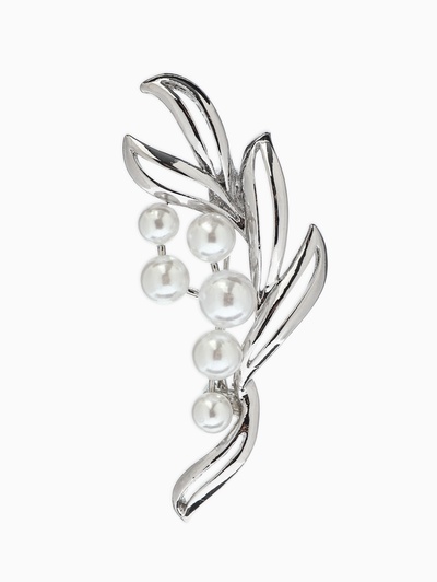 Брошь «Жемчужная ветвь», белая в серебре