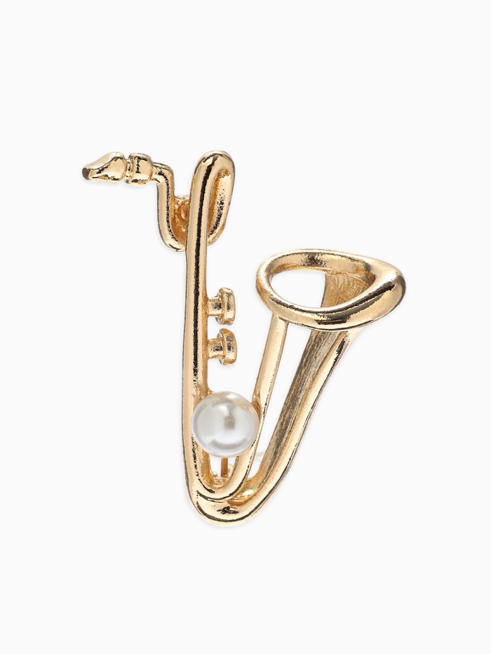 Брошь «Музыка. Саксофон с жемчужиной», белая в золоте