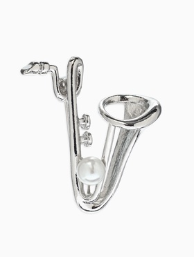 Брошь «Музыка. Саксофон с жемчужиной», белая в серебре