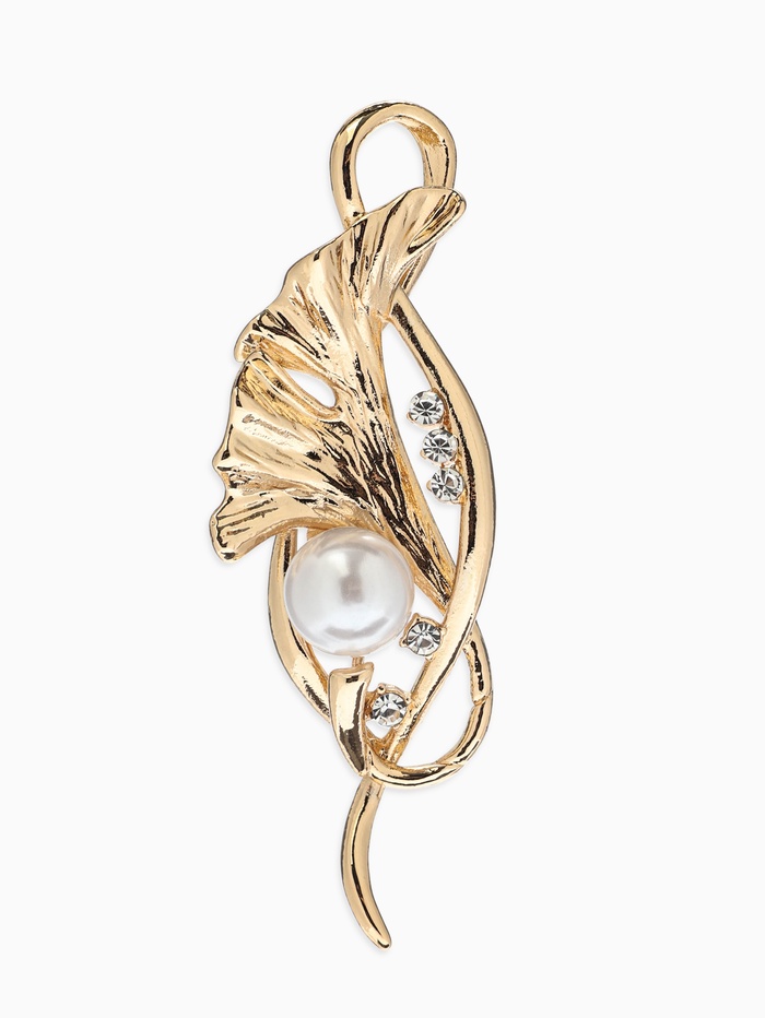 Брошь «Цветок калла с жемчугом», белая в золоте