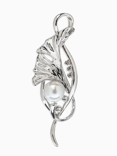 Брошь «Цветок калла с жемчугом», белая в серебре