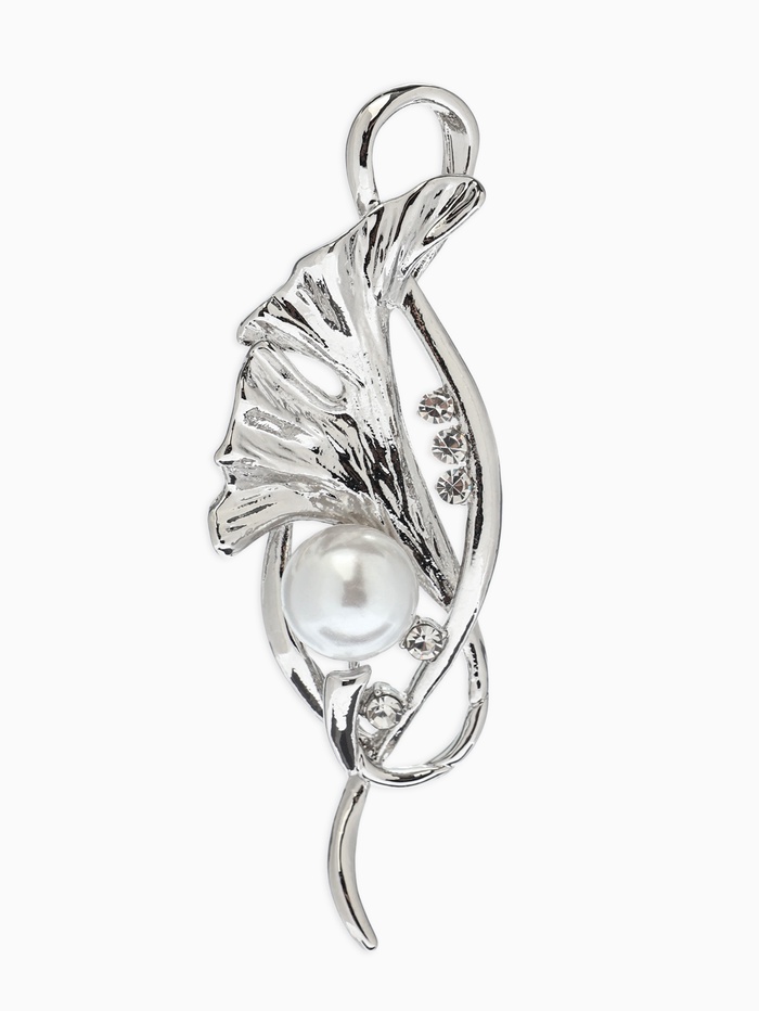 Брошь «Цветок калла с жемчугом», белая в серебре - Фото 1