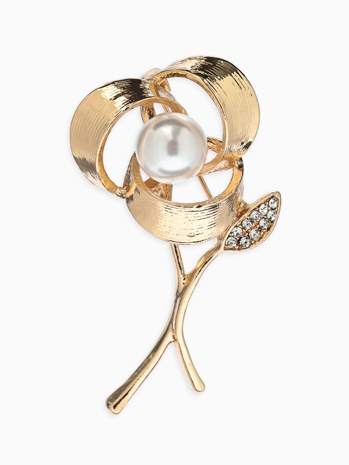 Брошь «Цветок Тринити с жемчугом», белая в золоте
