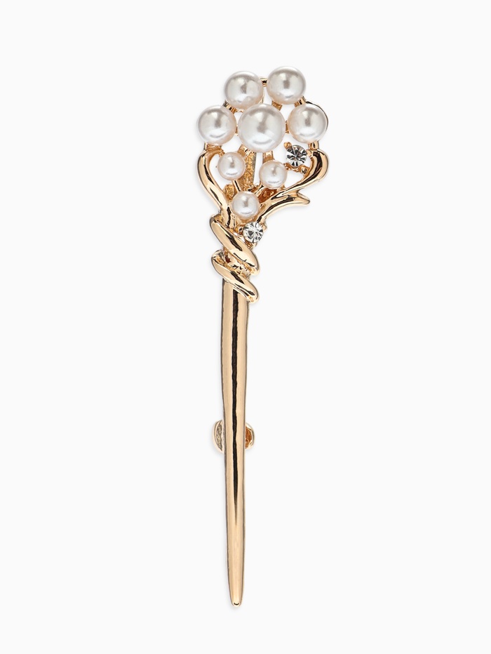 Брошь «Факел с жемчугом», белая в золоте