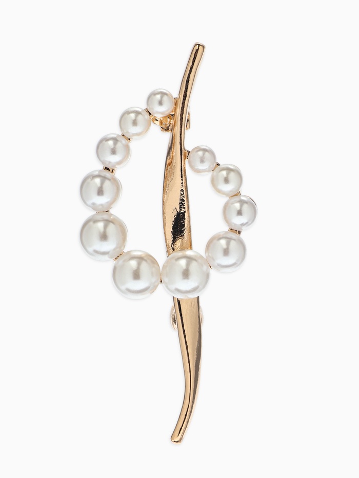 Брошь «Дуга с жемчугом», белая в золоте