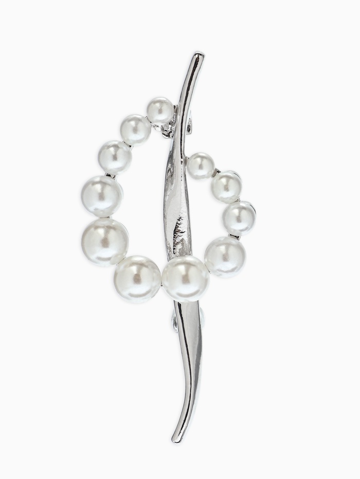 Брошь «Дуга с жемчугом», белая в серебре