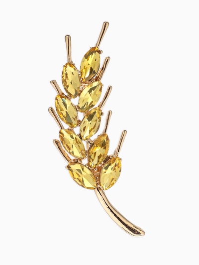 Брошь маленькая «Колосок», жёлтая в золоте