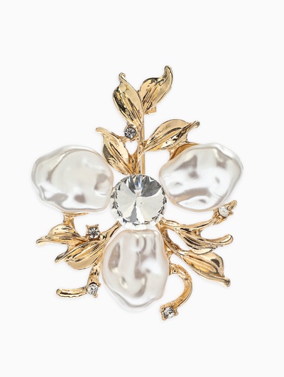 Брошь «Цветочек роскошный жемчуг», белая в золоте