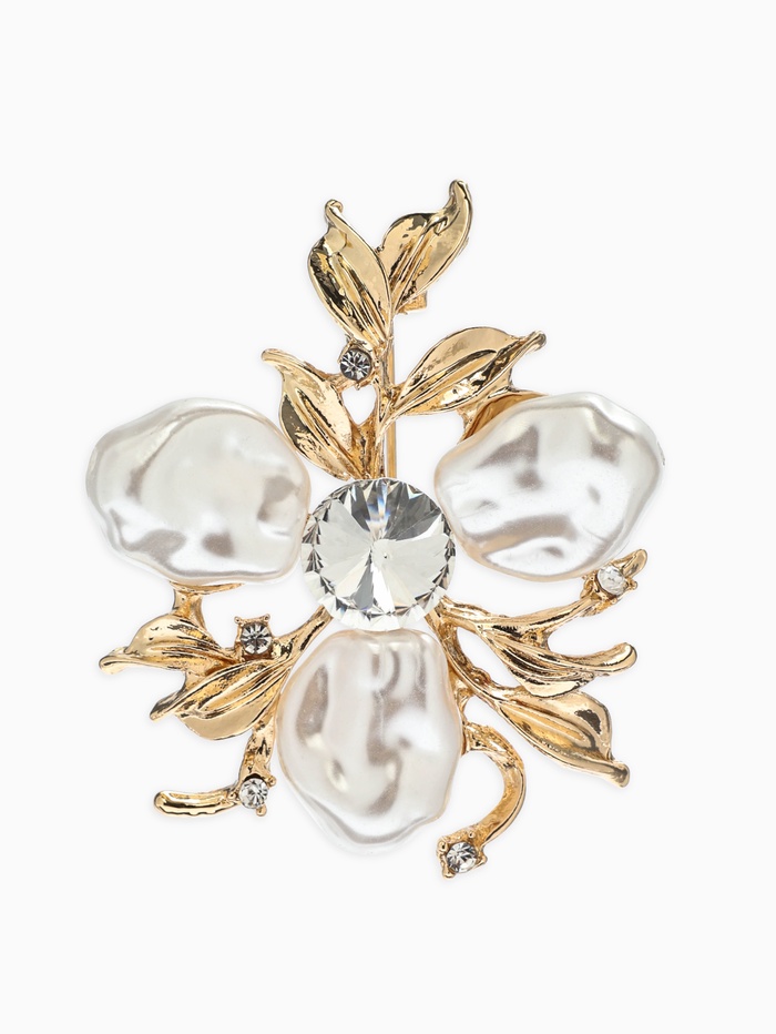 Брошь «Цветочек роскошный жемчуг», белая в золоте