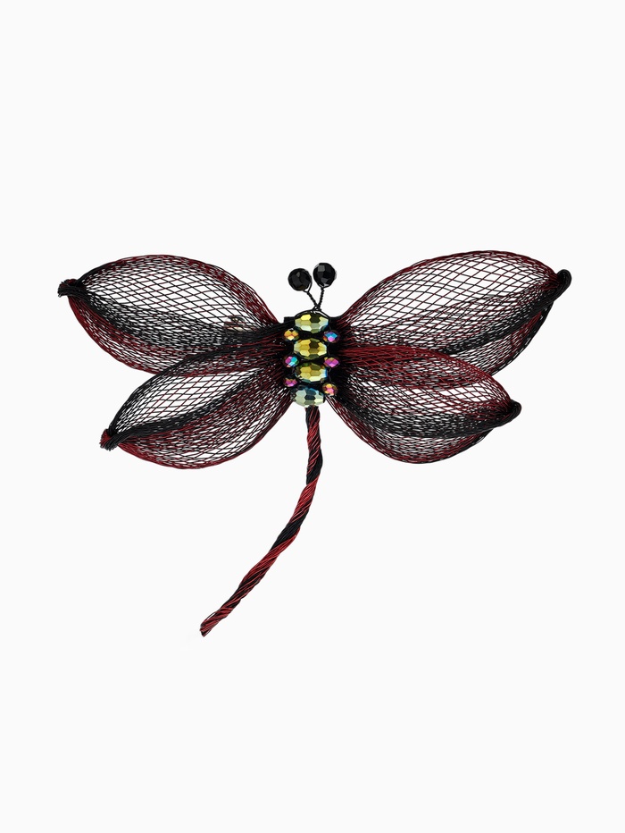 Брошь «Стрекоза», плетёная, бордово-чёрная
