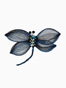 Брошь «Стрекоза» плетёная, сине-чёрная