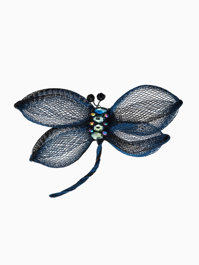 Брошь «Стрекоза» плетёная, сине-чёрная