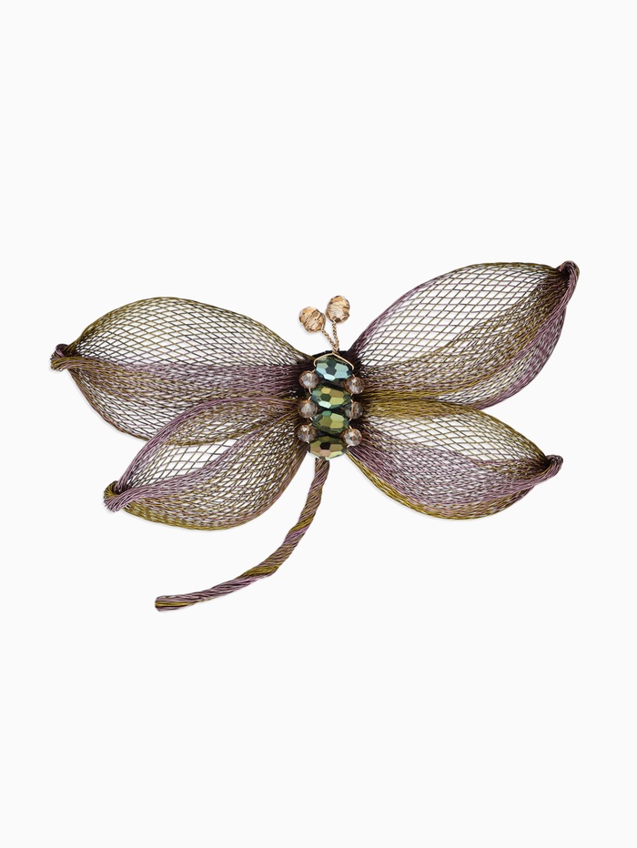 Брошь «Стрекоза», плетёная, розовая, золотой