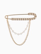 Булавка «Шик цепочки и жемчуга», в стразах, L=7.5 см, белая в золоте  (артикул 10968371)  большой выбор товаров оптом и в розницу по низким ценам с доставкой