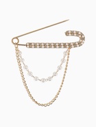 Булавка «Шик цепочки и жемчуга», в стразах, L=7.5 см, белая в золоте  (артикул 10968371)  большой выбор товаров оптом и в розницу по низким ценам с доставкой