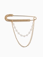Булавка «Шик цепочки и жемчуга», в стразах, L=7.5 см, белая в золоте  (артикул 10968371)  большой выбор товаров оптом и в розницу по низким ценам с доставкой