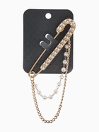 Булавка «Шик цепочки и жемчуга», в стразах, L=7.5 см, белая в золоте  (артикул 10968371)  большой выбор товаров оптом и в розницу по низким ценам с доставкой