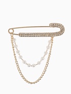 Булавка «Блеск», в стразах, цепочка, жемчуг, L=7.5 см, белая в золоте - фото 809547682