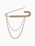Булавка «Блеск», в стразах, цепочка, жемчуг, L=7.5 см, белая в золоте - фото 809547683