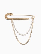 Булавка «Блеск», в стразах, цепочка, жемчуг, L=7.5 см, белая в золоте - фото 809547684