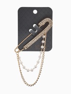 Булавка «Блеск», в стразах, цепочка, жемчуг, L=7.5 см, белая в золоте - фото 809547685