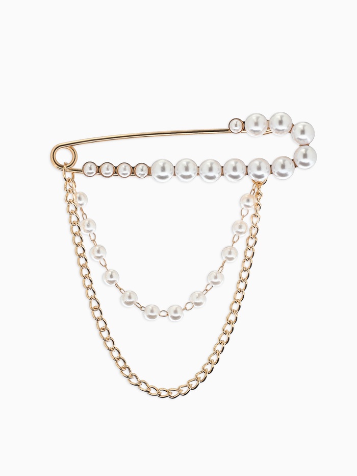 Булавка «Сияние жемчуга и цепочки», L=7.5 см, белая в золоте