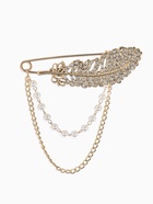 Булавка «Перо с цепочкой и жемчугом», в стразах, L=7.5 см, белая в золоте  (артикул 10968377)  большой выбор товаров оптом и в розницу по низким ценам с доставкой