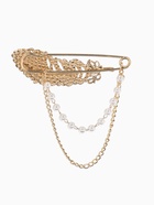 Булавка «Перо с цепочкой и жемчугом», в стразах, L=7.5 см, белая в золоте  (артикул 10968377)  большой выбор товаров оптом и в розницу по низким ценам с доставкой