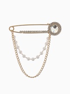 Булавка «Императрица. Цепочка и жемчуг», в стразах, L=7.5 см, белая в золоте - фото 809547700