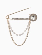 Булавка «Императрица. Цепочка и жемчуг», в стразах, L=7.5 см, белая в золоте - фото 809547701