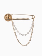 Булавка «Императрица. Цепочка и жемчуг», в стразах, L=7.5 см, белая в золоте - фото 809547702