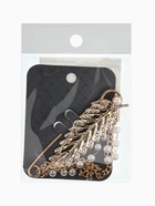 Булавка «Лист с цепочкой и жемчугом», в стразах, L=7.5 см, белая в золоте - фото 809547711