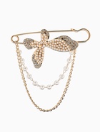 Булавка «Бабочка с цепочкой и жемчугом», в стразах, L=7.5 см, белая в золоте - фото 809547712