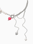 Колье с подвеской на цепочке «Сердце с жемчугом», керамика, L=35 + удлинитель 5 см, белый, красный в серебре - Фото 2